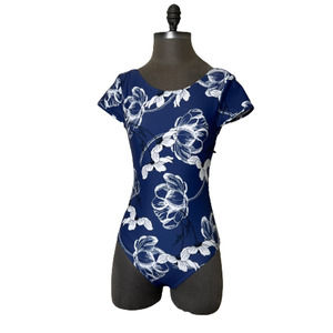 Axesea One Piece Swimsuit Surf Cap Sleeves Size 6 Floral Strappy Back